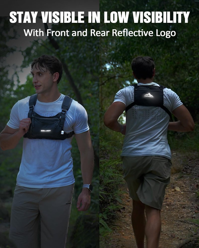 Zelvot Running Vest with 350ml Soft Flask, Lightweight Adjustable Chest Pack with 4 Pockets, Reflective Chest Bag for Women Men for Trail Running, Hiking, Cycling, Marathon - Image 3